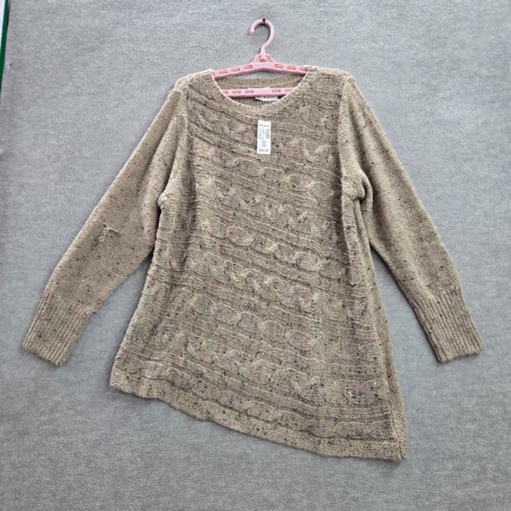 Dressbarn Women Sweater 2X Beige Cable Knit Long‎ Sleeve Acrylic Polyester NWT